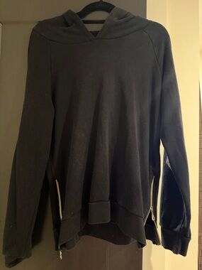 Lauren Moshi Black Hooded Crewneck Sweater with Side Zippers